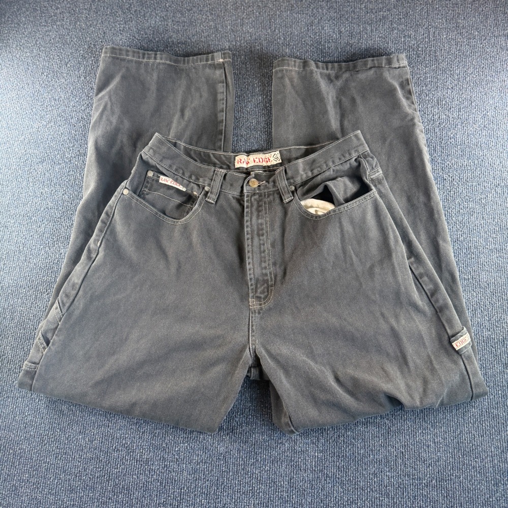 Raw Edge Vintage Mens Carpenter Jeans 32x32 Faded Black Denim Workwear Pants